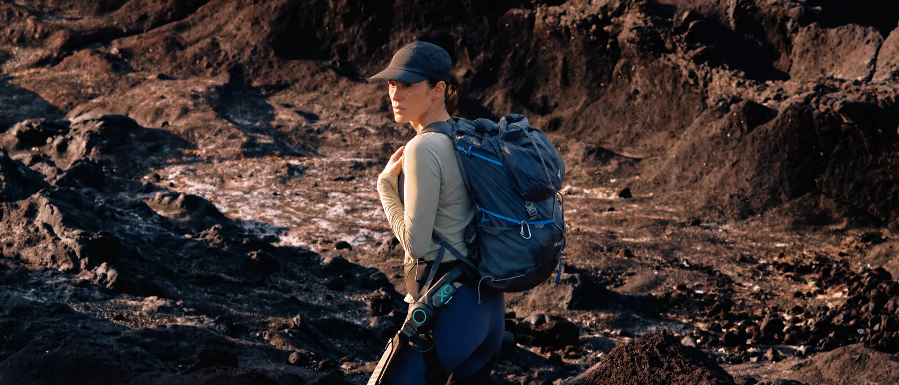 Outdoor walker carrying a backpack